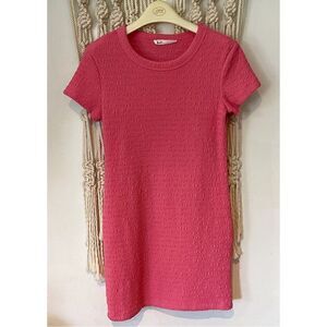Elodie Barbie Pink Bodycon Mini Dress - Size Med Textured Short Sleeve Costume